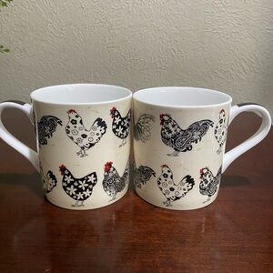 Set of 2, Queens Kitchen Farmhouse, Bone China Chicken Mugs